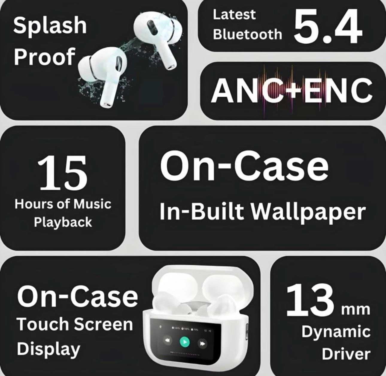 Wireless Earbuds with LCD Touchscreen